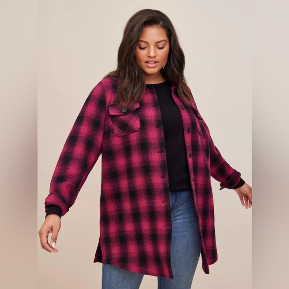 Torrid Jackets & Blazers - Torrid SHACKET Plaid Cotton Longline Purple Magenta Cabin | Sz 3 (22-24) NWT